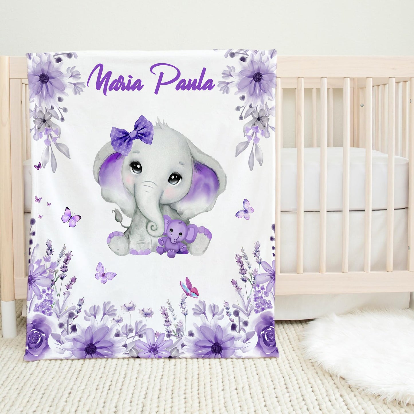 MAIWELL Personalized Baby Blanket with Name, Custom Elephant Kids Name Blankets for Girls, Receiving Blankets for Newborn Blanket, Customized Baby Shower Christmas Birthday Gifts