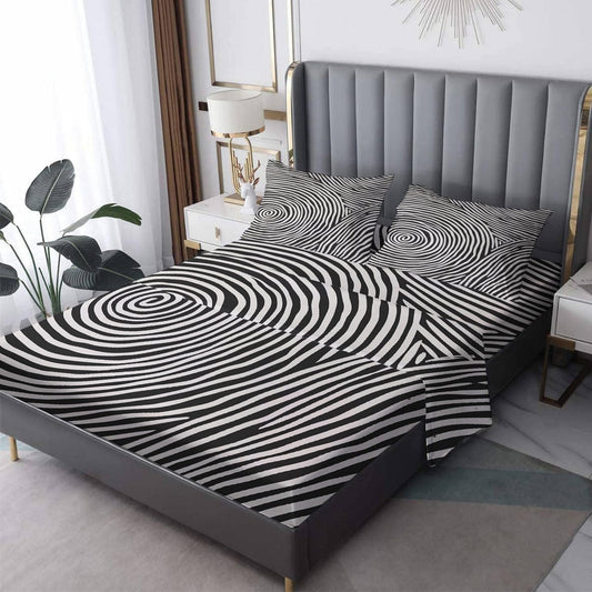 NOGAWA Abstract Sheets Cal King, Black and White Bed Sheets, Deep Pocket & Soft Microfiber Bedding Sheets & Pillowcases 4 Piece - Fitted Sheet & Flat Sheet & 2 Pillow Cases