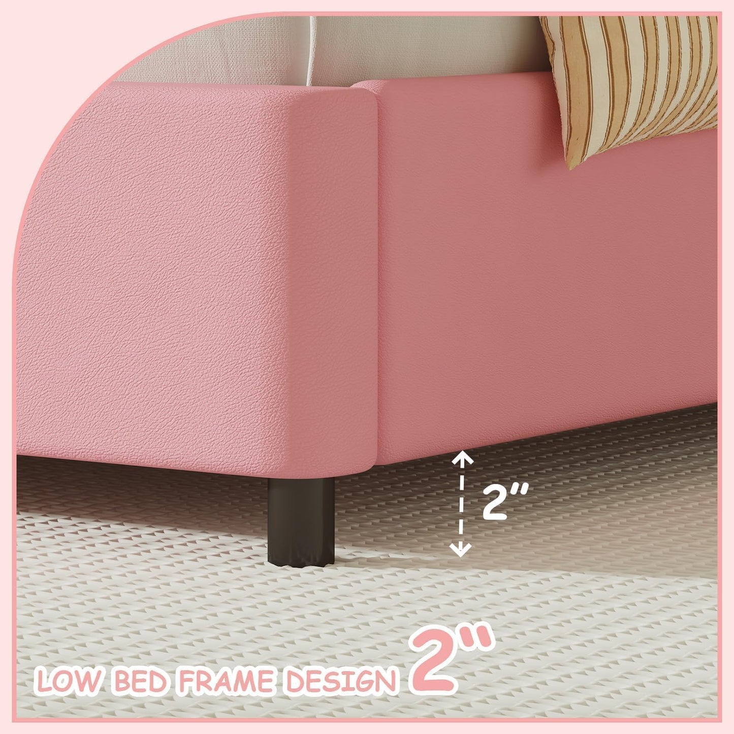 BarnFurin Queen Bed Frame, Upholstered Platform Bed with Cloud Headboard, Modern Bed Frame with Anti-Collision Soft Design, No Box Spring Required, Easy Assembly, Pink