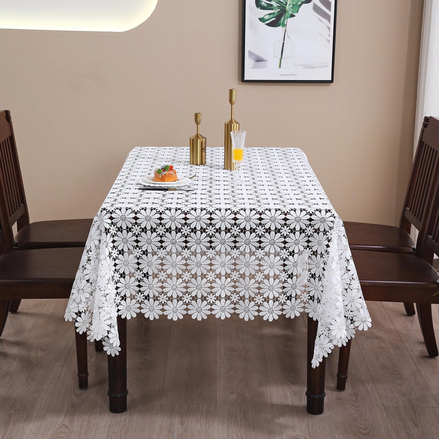 Lace Tablecloth Farmhouse Crochet Fabric White Table Cloth Rectangle Floral