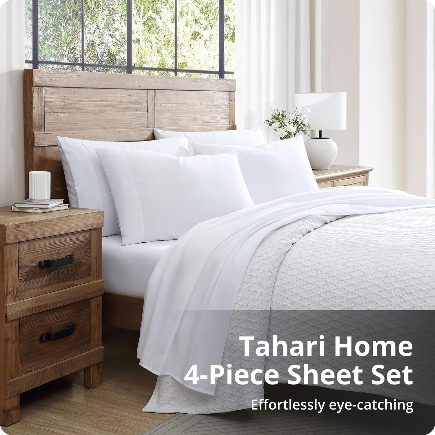 Tahari Home 6-Piece King Size Bedding Set - Fitted & Flat Sheets & Pillowcases | Soft & Cozy Polyester Microfiber | Breathable & Wrinkle Resistant | Dorm Essentials | Solid Bright White