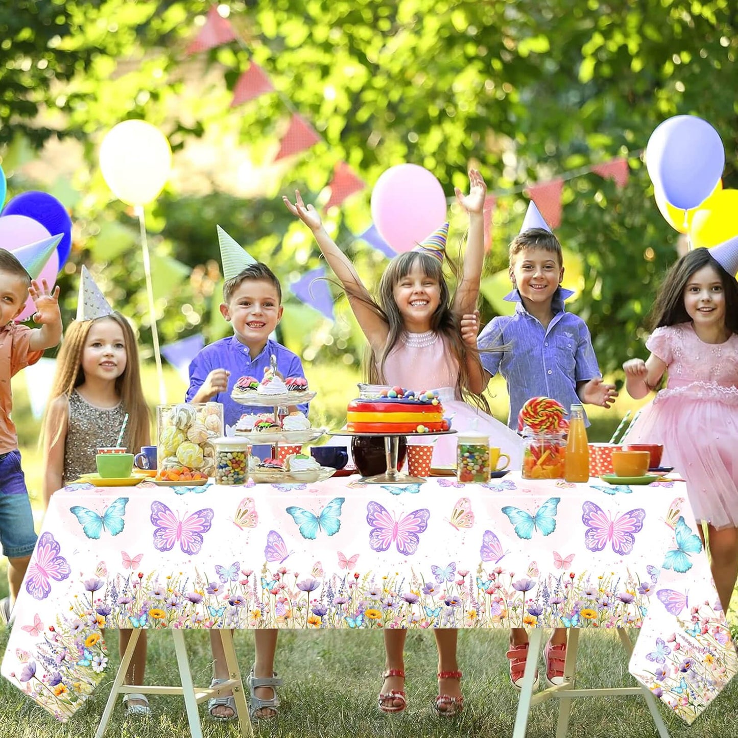 LetDec 6 Pack Butterfly Tablecloth Birthday Party Decorations for Spring Butterfly Theme Girls Baby Shower 1st 2nd 3rd 4th Birthday Party Table Supplies Favors, 108 x 54 Inch