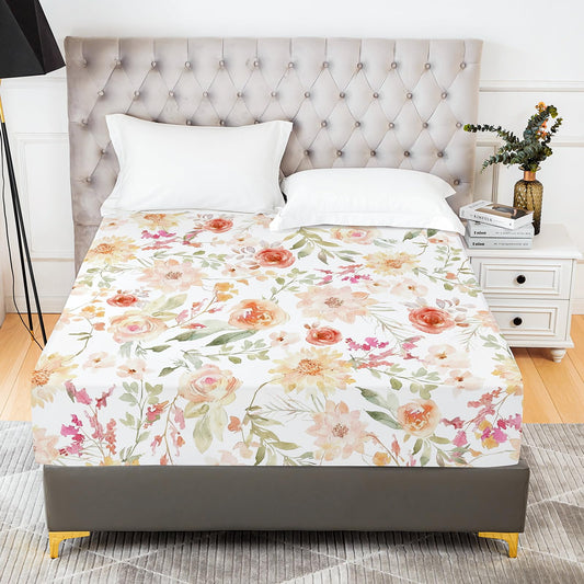 YIYEA Floral Fitted Sheet Only, Premium Double Brushed Microfiber Deep Pocket Fitted Sheet Queen Size, Ultra Soft Fitted Bottom Sheet, Shrinkage, Fade Resistant, Queen