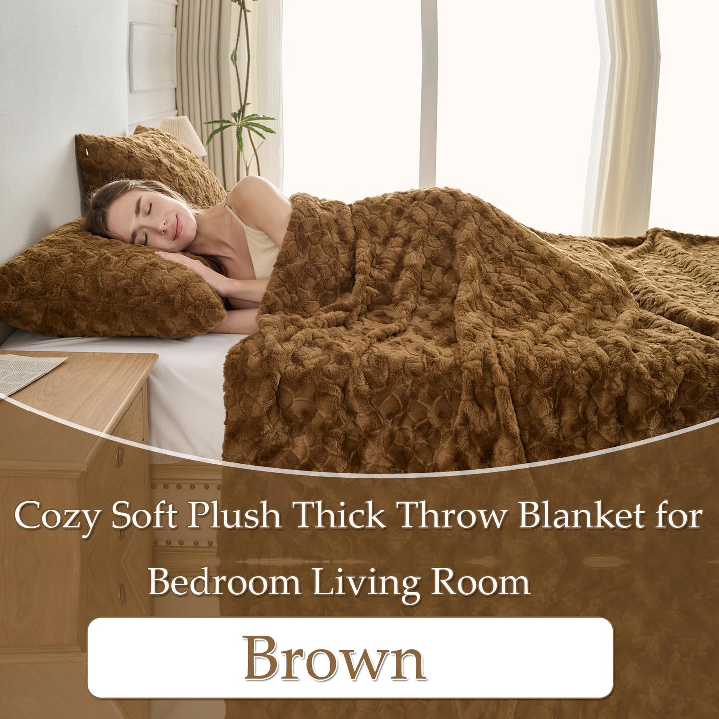 Faux Fur Rabbit Throw Blanket,Super Soft Plush Thick Warm Blanket,Fuzzy Luxury Plush Decorative Blanket for Couch Bed Sofa-Brown(50 * 60inch)