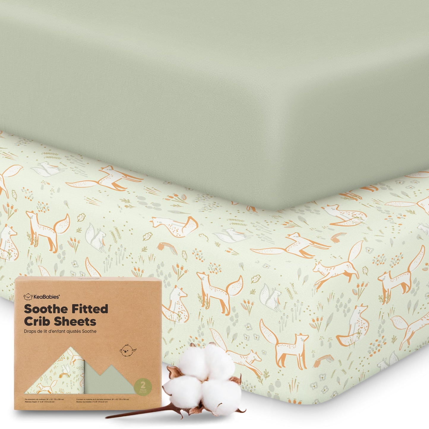 KeaBabies 2-Pack Organic Cotton Crib Sheets for Boys, Girls - 52x28 Fitted Crib Mattress Sheet Neutral, Breathable Cover for Baby Bed Set, Toddler Mattress, Soft & Cute Prints (Foxtrot)