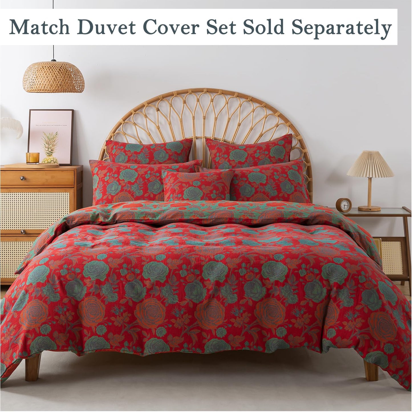 FADFAY Double Gauze 100% Cotton King Sheets Set Floral Bed Sheets Deep Pocket Fitted Sheet, Luxury Rose Pattern Shabby Vintage Countryside Style Bedding 4Pcs