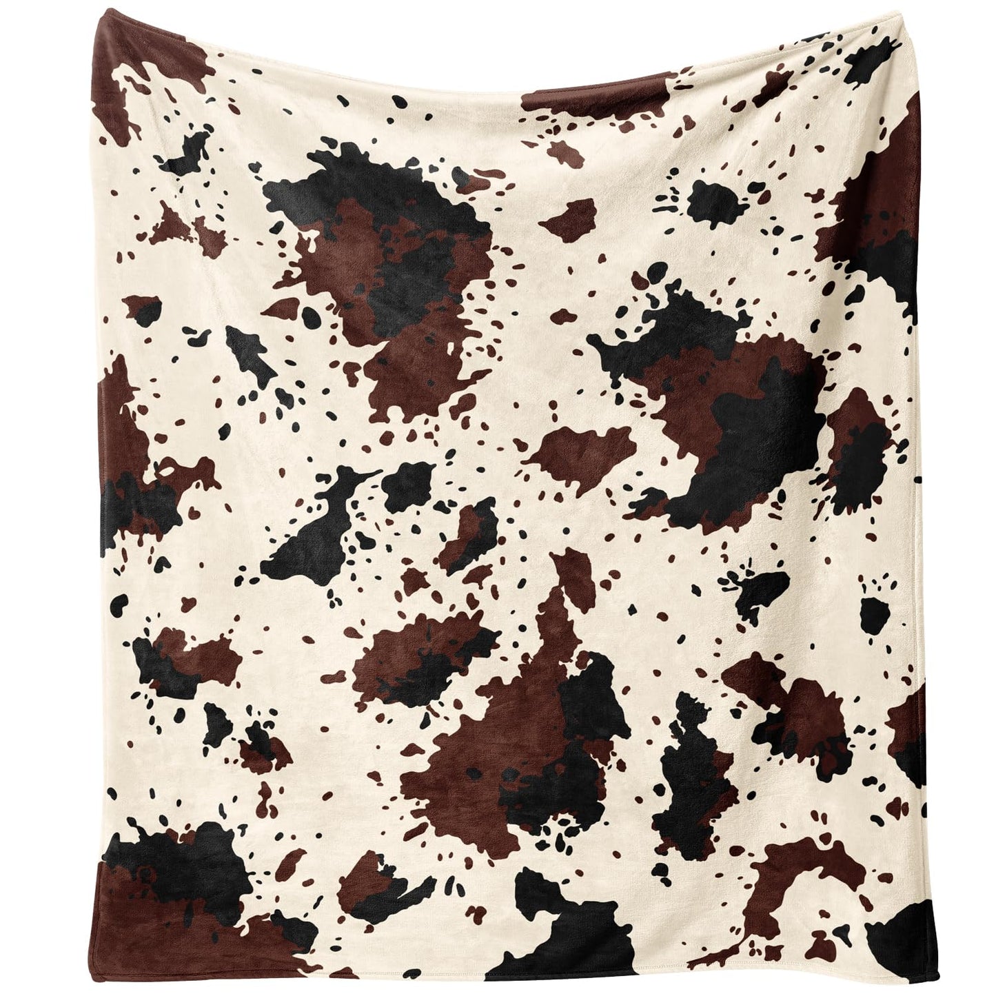 Yiyhuxf Cow Print Blanket Animal Brown Black Milky White Faux Fur Throw Blankets Western Cute Flannel Fleece Decorative Bed Sofa Office Blanket 60"x50"