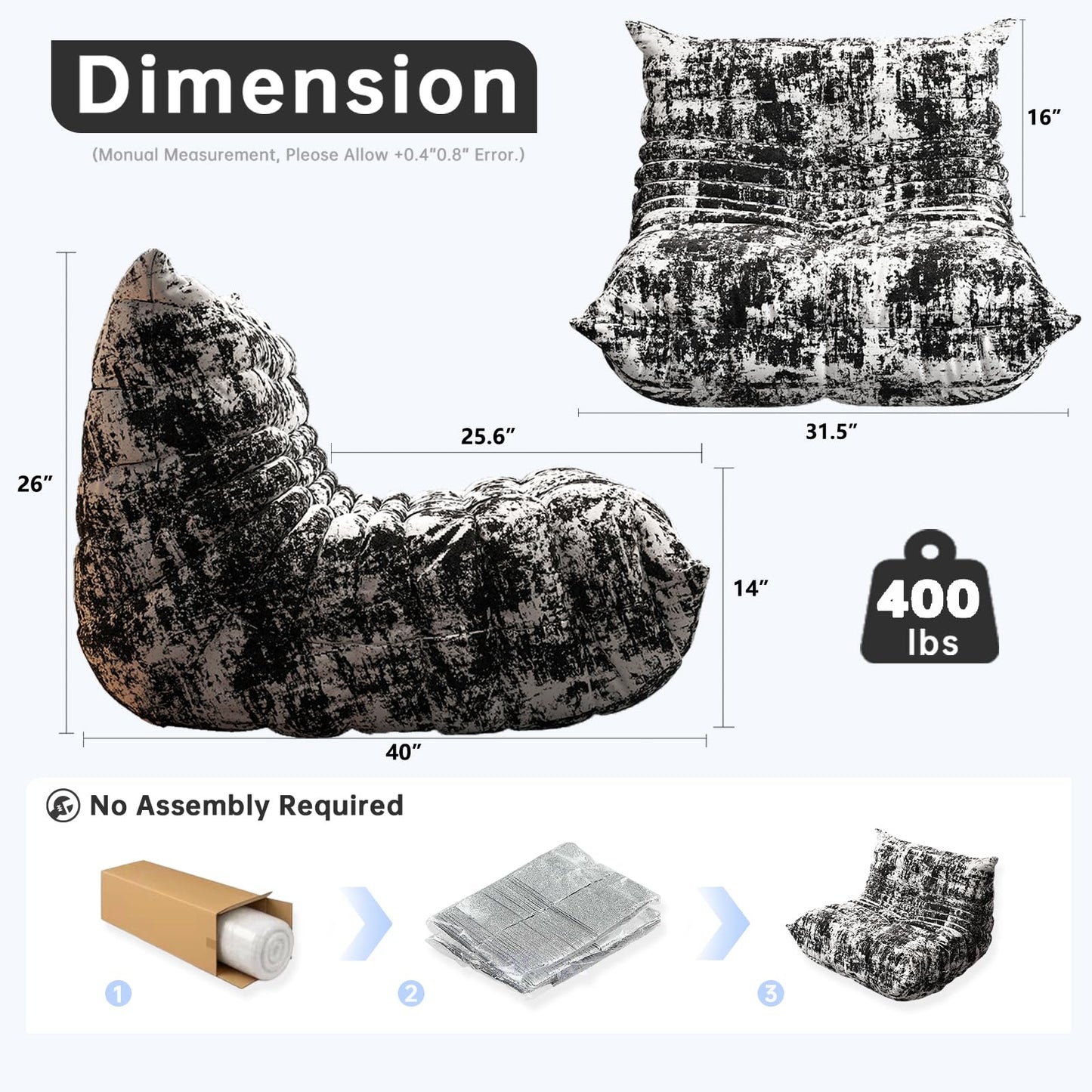 WHGBJA Bean Bag Chair for Adults, Lazy Bean Bag Sofa for Bedroom, Living Room, Reading, Gaming Floor Sofa Chair, Boneless, Comfy