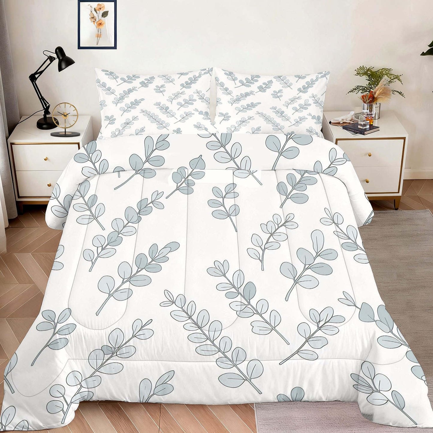 CERYUEE White Sage Eucalyptus King 3 Piece Comforter Bedding Set