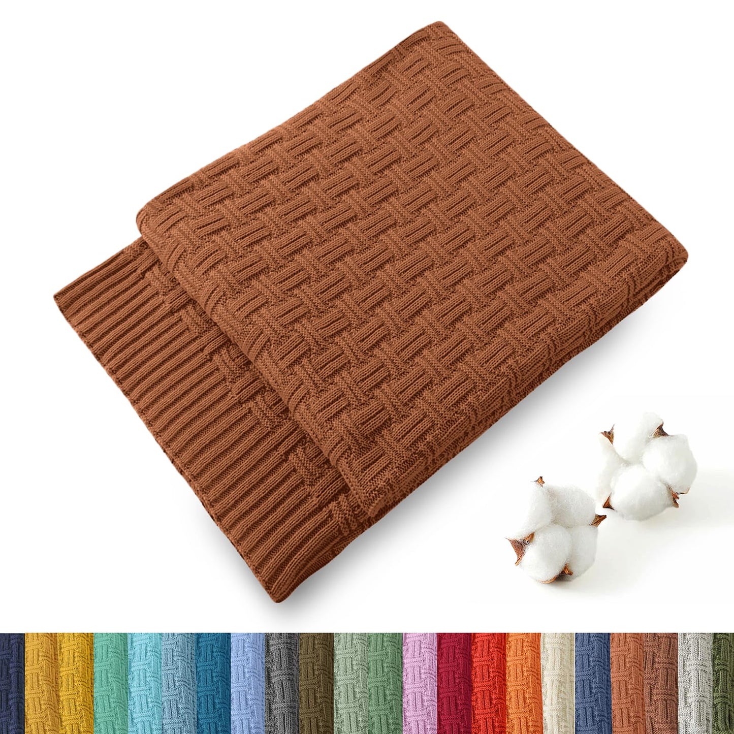TREELY 100% Cotton Knitted Throw Blanket Couch Cover Blanket(31 x 40 Inches, Brown)