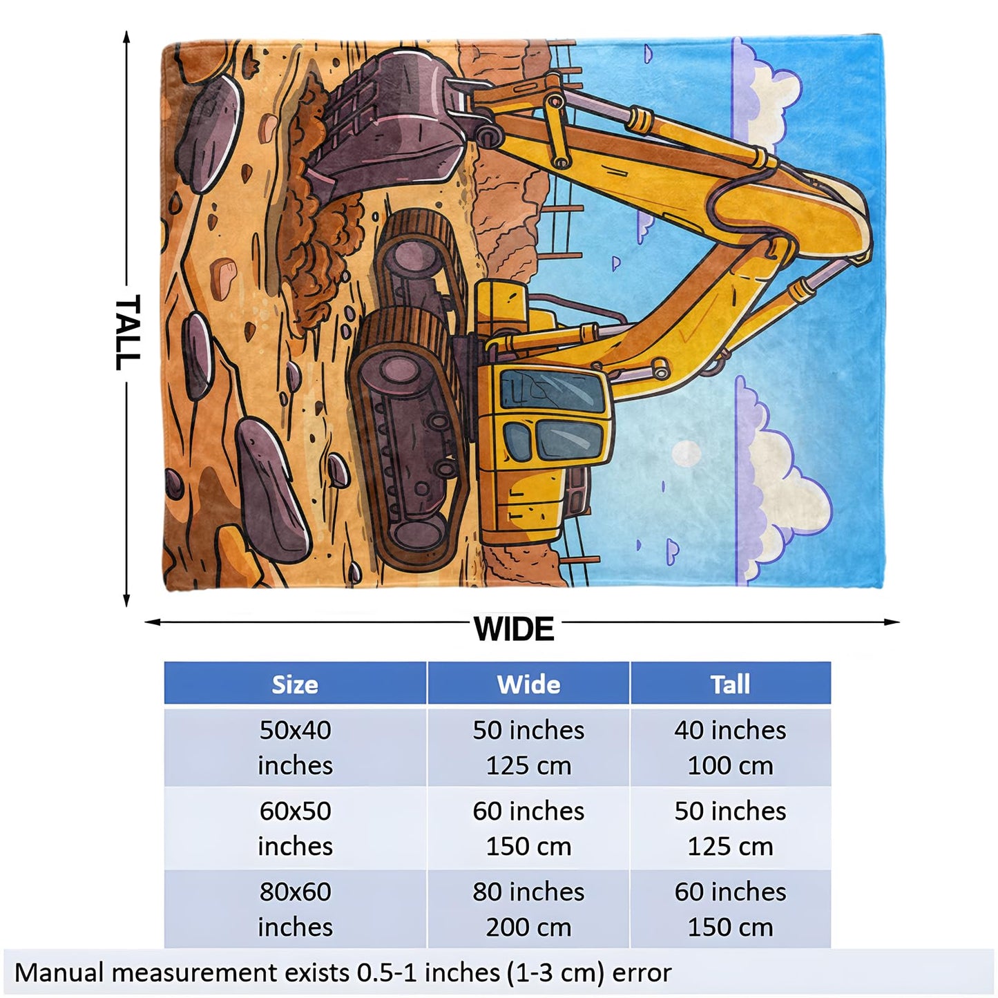Excavator Construction Truck Throw Blanket for Girls Boys Kids Adults, 50x60 in, Cozy Flannel Blanket for Bedroom, Camping, Couch, Room Decor, Fuzzy Warm Soft Gifts