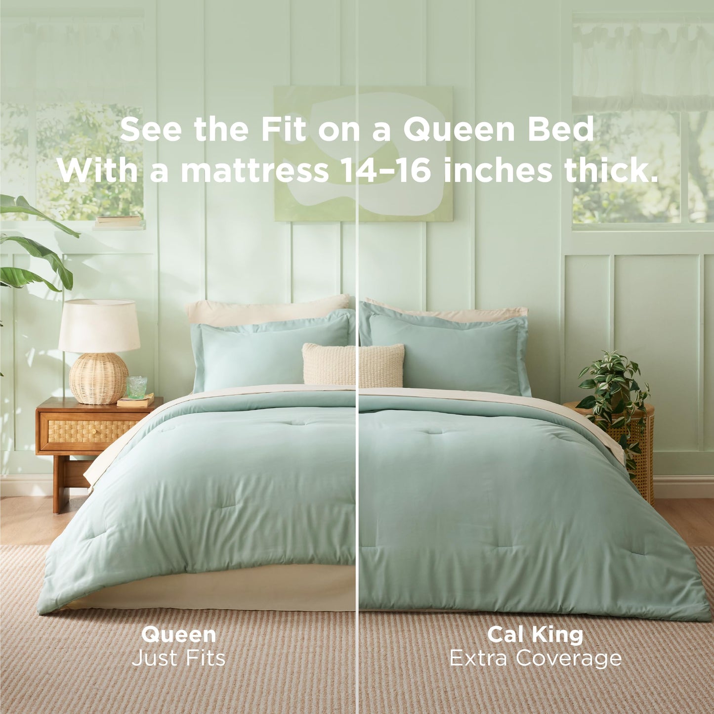 Bedsure King Size Comforter Set Sage Green, 7 Pieces Lightweight King Bedding Sets Boho, Bed in a Bag with Comforter, Sheets, Pillowcases & Shams, Contrasting Design