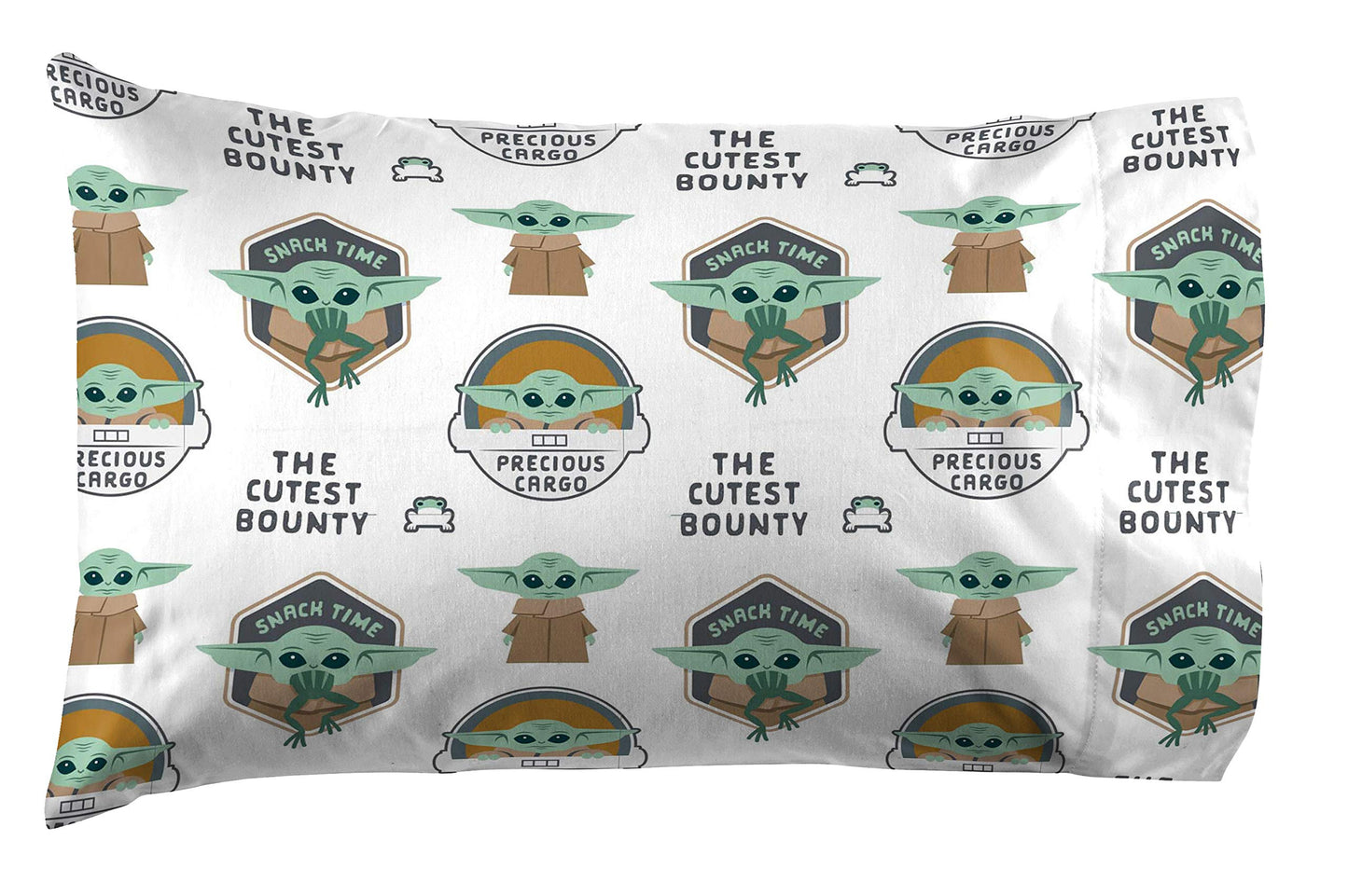 Jay Franco Kids Sheet Cartoon Set with Fitted, Flat Sheets & Pillow Cover - Ultra-Soft Bedding with Pillowcase for Room Decor, White - Star Wars Mandalorian, 4 Piece Queen