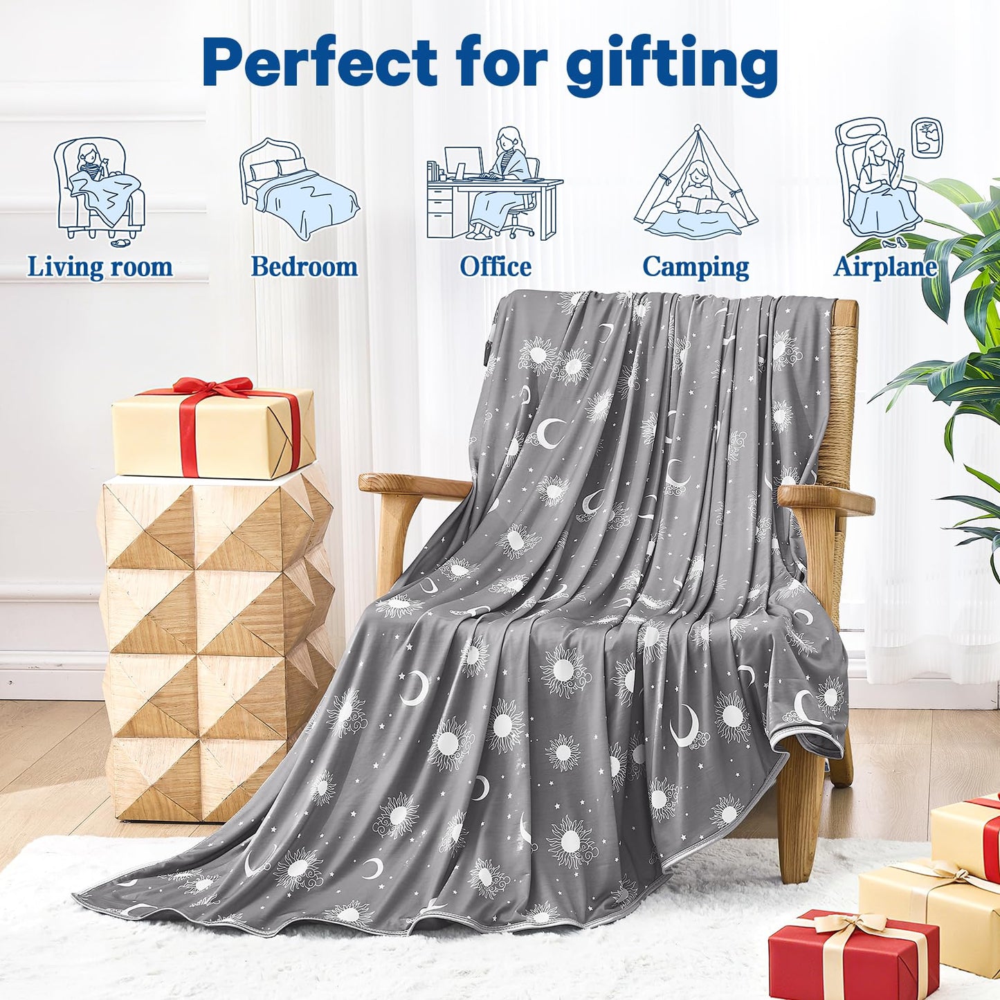 inhand Cooling Blanket Queen Size (90"x90") - Double Sided Cooling Blankets for Hot Sleepers, Cool Soft Lightweight Summer Blanket for Sofa Bed Couch, Travel, House Warming Gifts New Home Ink Grey