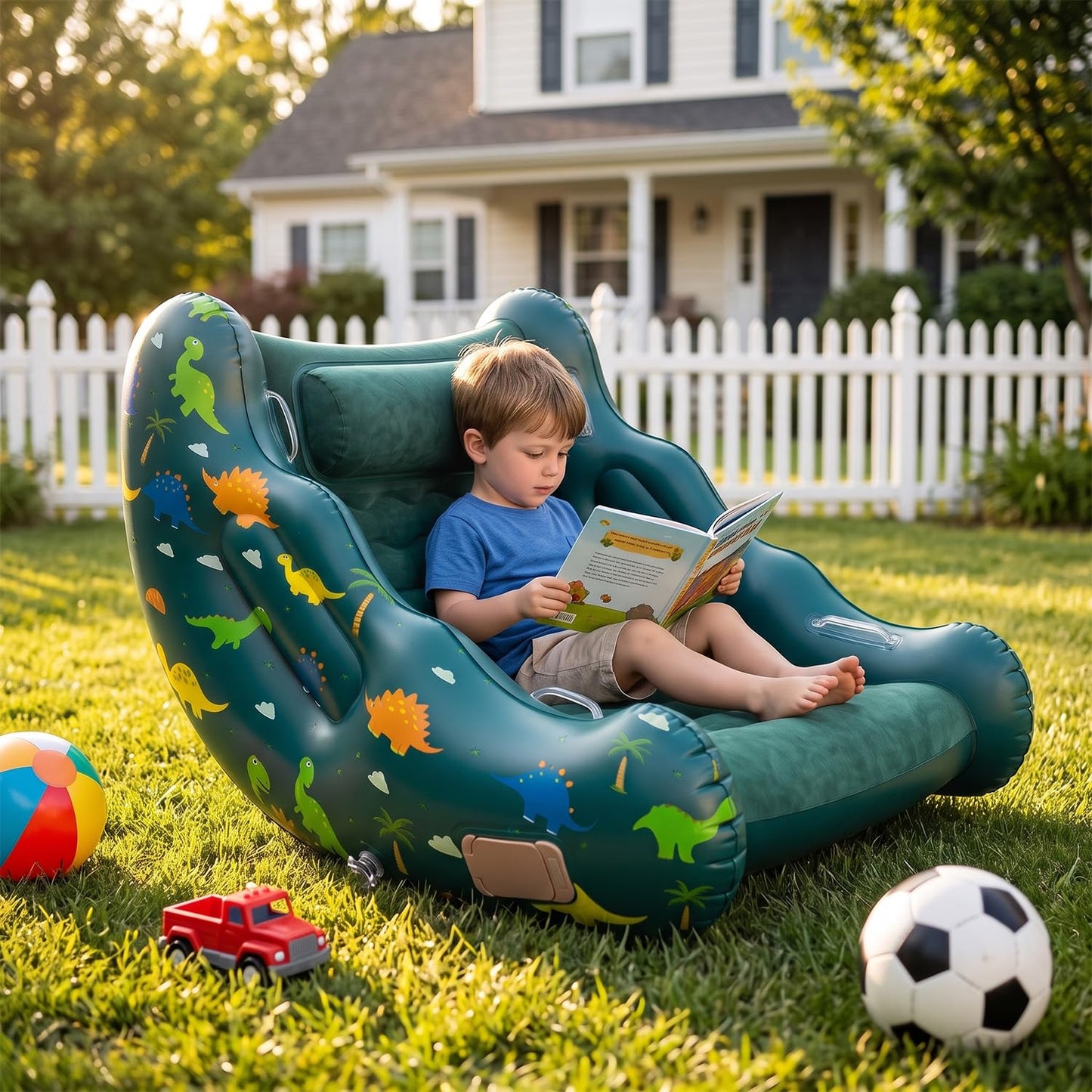 Toys for 3-12 Year Old Boys Girls, Dinosaur Inflatable Rocking Chair for Kids with 1-Click Fast Auto-Inflation, 3 4 5 6 7+ Year Old Boy Girl Birthday Gifts, Indoor Outdoor Dino Toys for Kid Ages 4-8