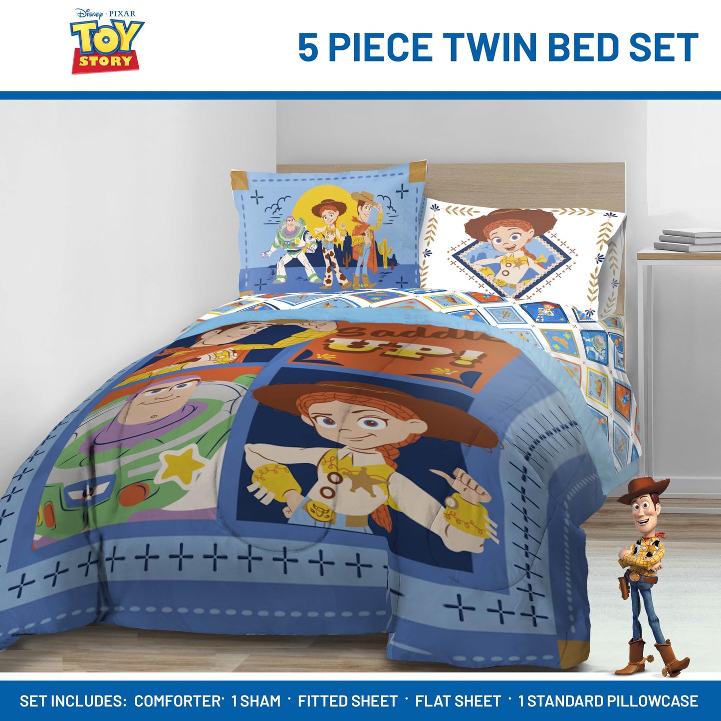 Jay Franco Kids Bed Set, Blue, Toy Story, 5 Piece Twin