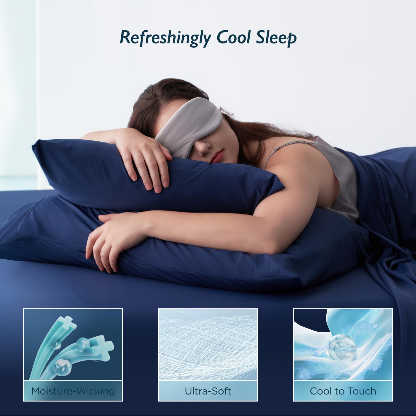 Breescape Cooling Pillow Cases King Size Set of 2, BlendTek™ Cooling Technology for Hot Sleepers & Night Sweats, Silky Soft Cool Pillowcases for Hair & Skin Care, 20" x 36", Twilight Blue