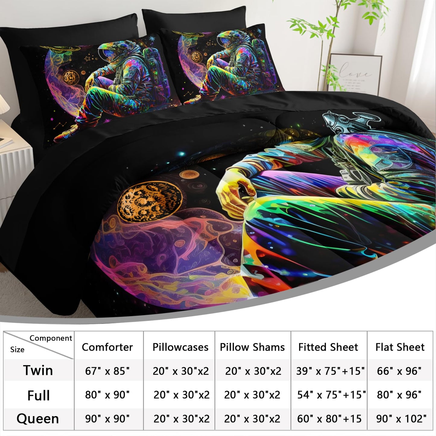 AILONEN Astronaut Space Comforter Set Queen - 7Pcs Soft Bed in a Bag - Rocket Planet Spacemen Comforter,Fitted Sheet,Flat Sheet,2 Pillowcases,2 Pillow Shams for Room Decor