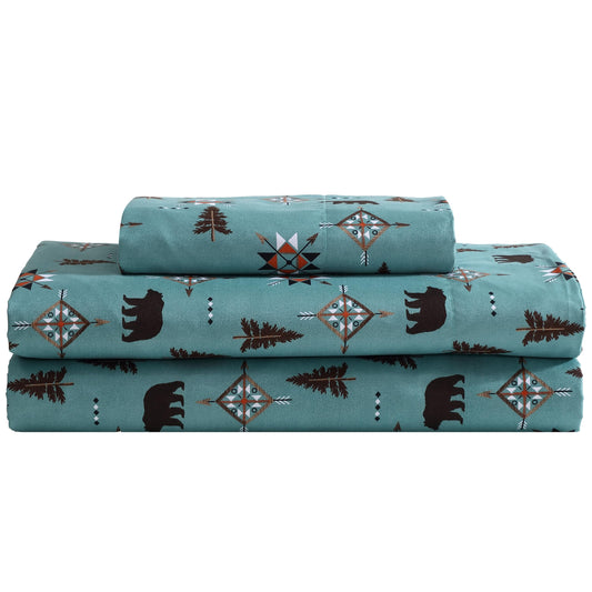 Beatrice Home Fashions Cozy Cabin 3-Piece Twin Microfiber Bedding Sheet Set with Deep Pockets Rustic Patchwork Plaid Deer, Wilderness Bears