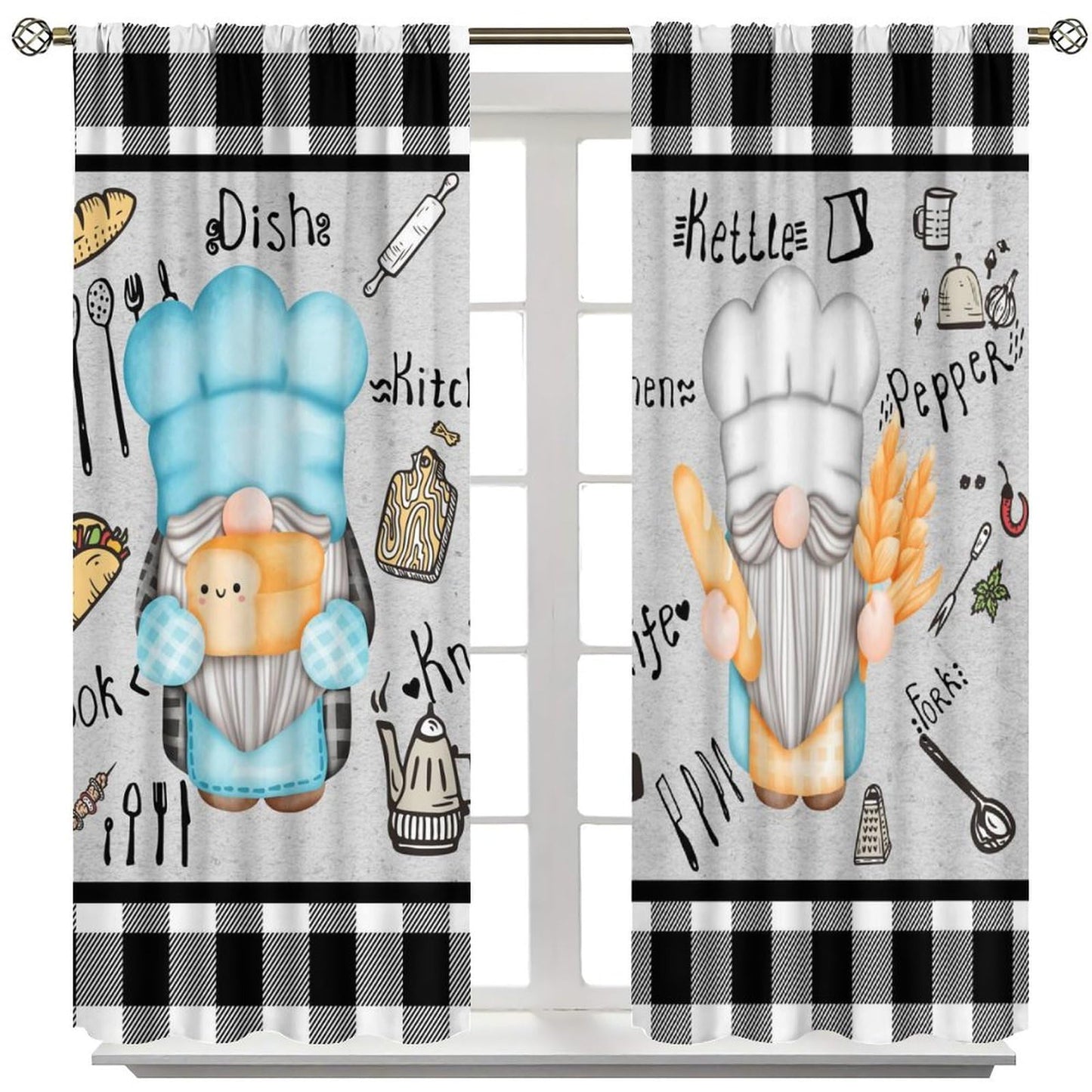 ICMOLYYENLO Chef Window Curtains - Bedroom & Living Room 2 Panel Set, 42x45 Inch, Buffalo Plaid, Themed Kitchen Curtains