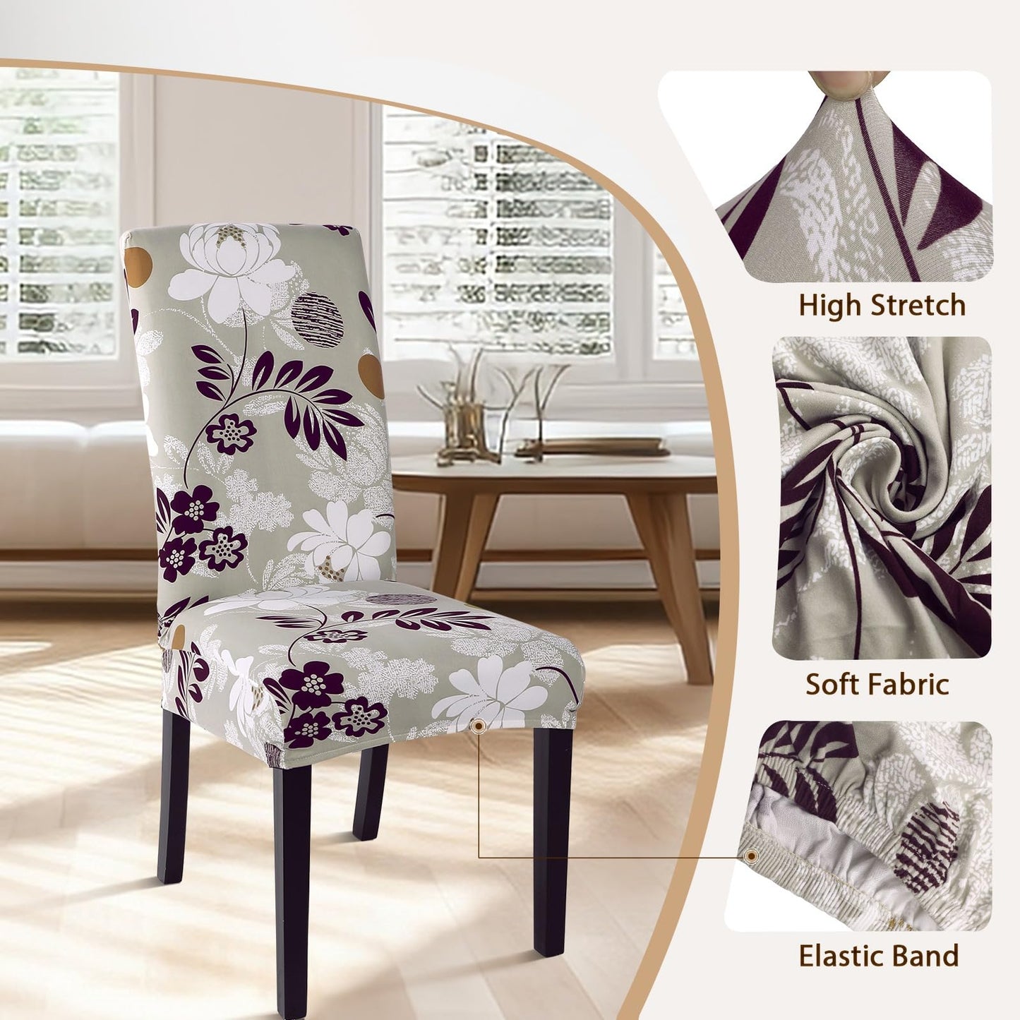 SearchI Dining Room Chair Covers Set of 4, Stretch Printed Floral Parsons Chair Slipcovers Removable Washable Kitchen Chair Protector Cover for Dining Room, Hotel, Ceremony (Flower Pattern8)