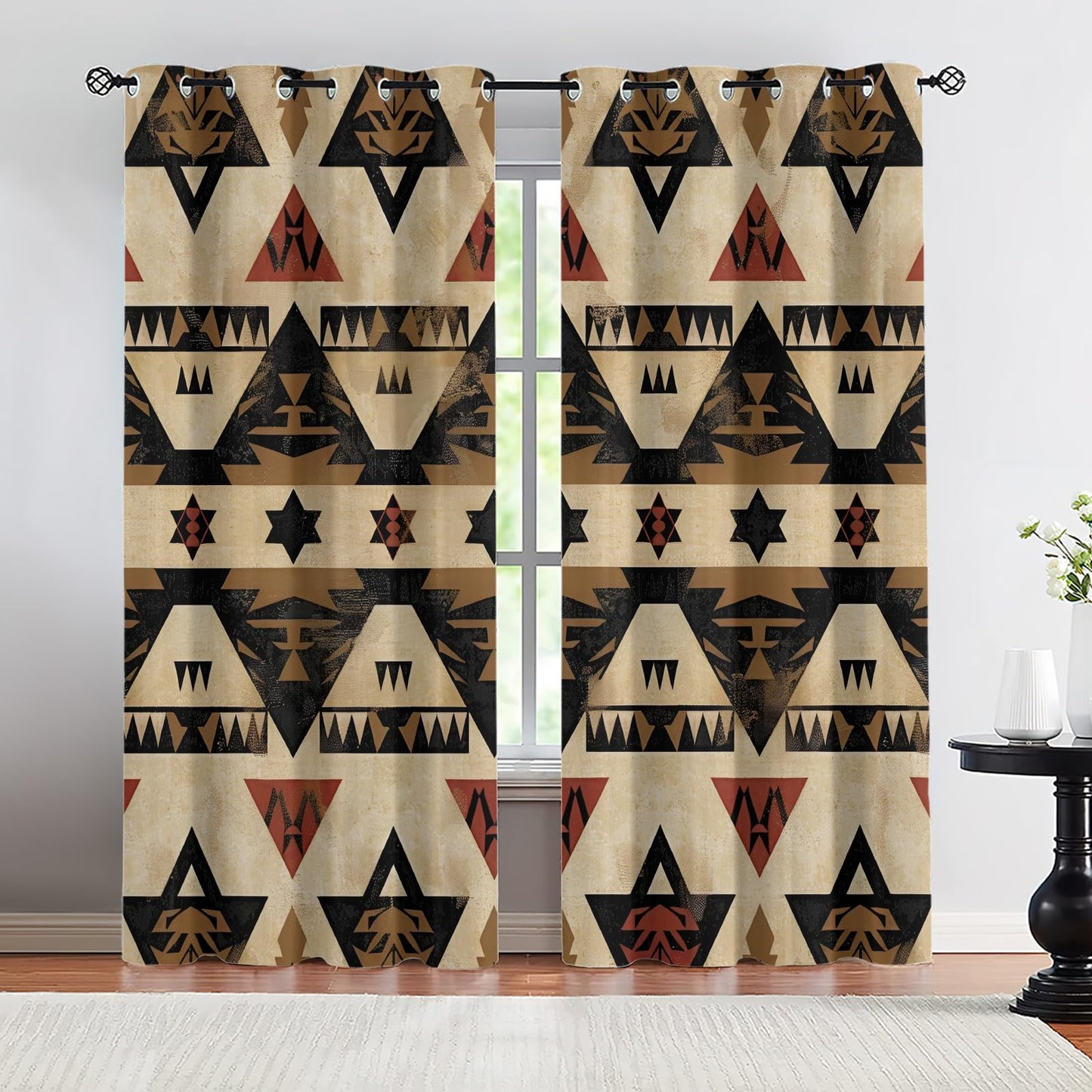 Southwestern Ethnic Blackout Curtains, Aztec Curtains for Living Room, Native American Navajo Black Out Bedroom Curtain Thermal Insulated Grommet Drapes 2 Panels, for Boys Room 31.5"W x 63"L x2