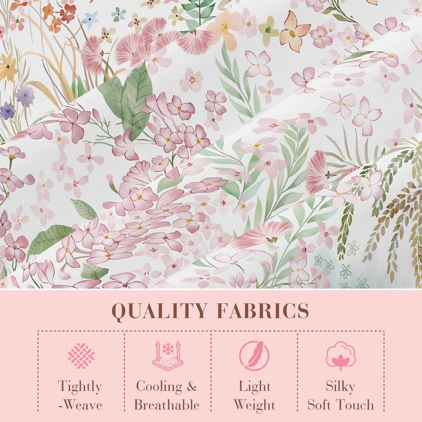 YIYEA Queen Sheet Set, Luxury 1800TC Hotel Quality Double Brushed Microfiber Floral Bed Sheets for Queen Size Bed, Ultra Soft, Deep Pocket, Shrinkage and Fade Resistant, 4PC, Queen