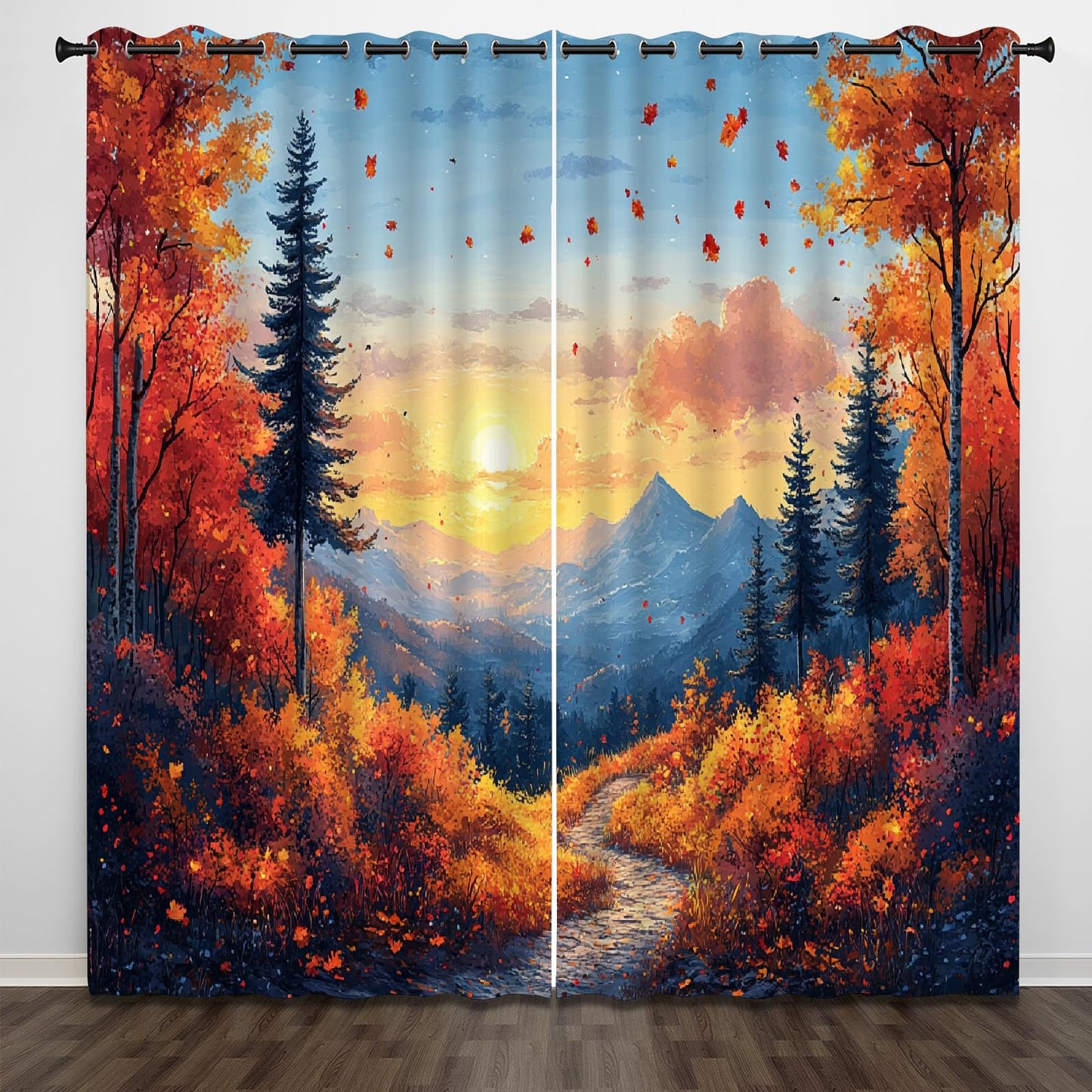Towering Forest Trees 3D Pattern Curtains, Sunset Sky Scenery Blackout Curtains 2 Panels, Thermal Insulated Room Darkening Curtains for Living Room Bedroom Kitchen(42" W x 63 "L)