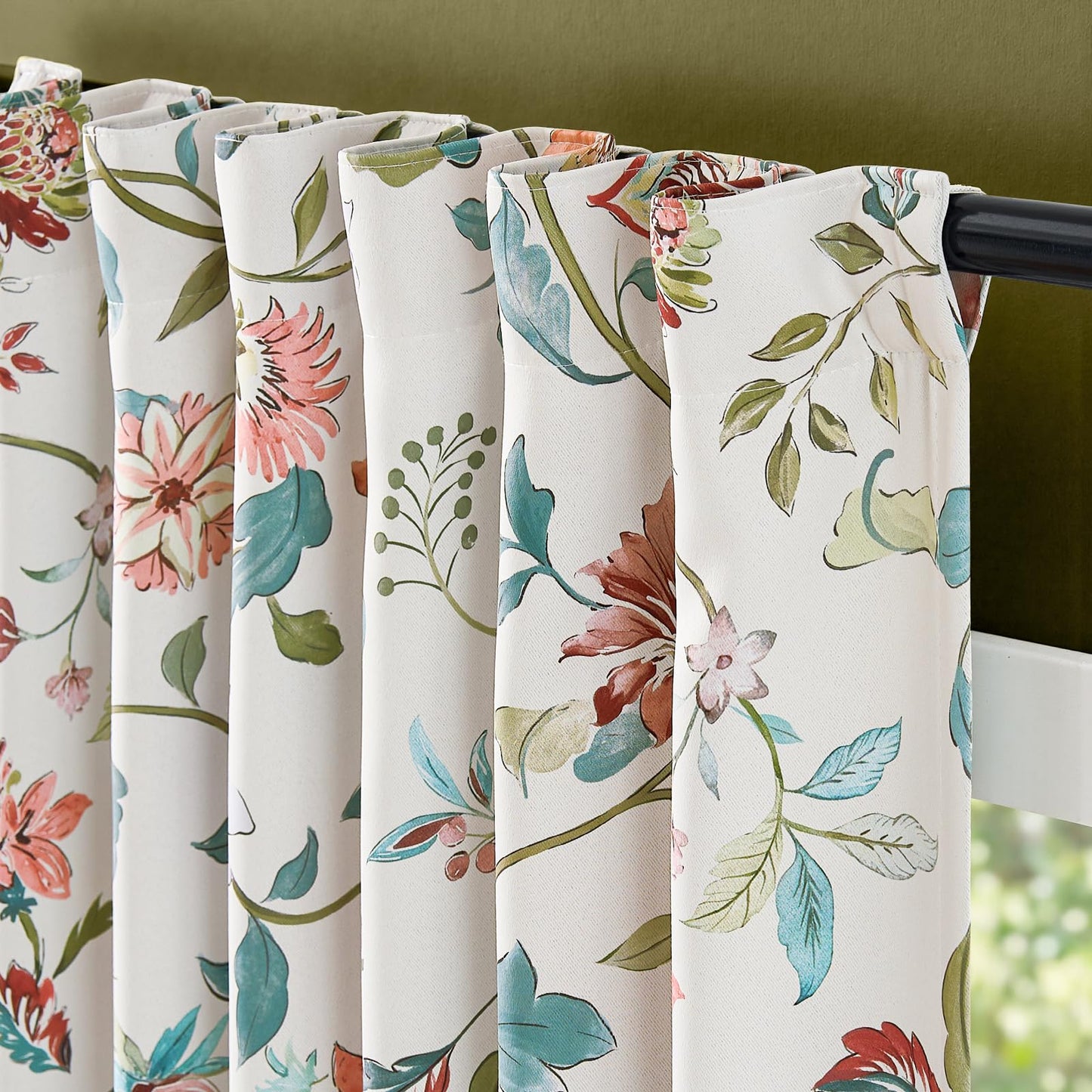 jinchan Hattie Beige Floral Blackout Curtains 84 Inch Length – Room Darkening Vintage Curtains Cream Botanical Drapes for Living Room & Bedroom, Elegant Farmhouse Window Panels, Set of 2 Panels