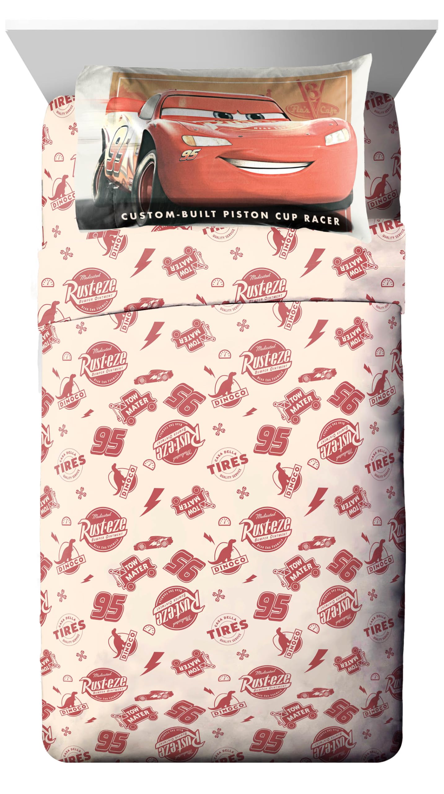 Jay Franco Kids Comforter Set Includes Sheets and Pillow Covers - Soft and Cozy Bed Set for Stylish Room Decor, Official Licensed Bedding, Red - Cars, 5 Piece Twin