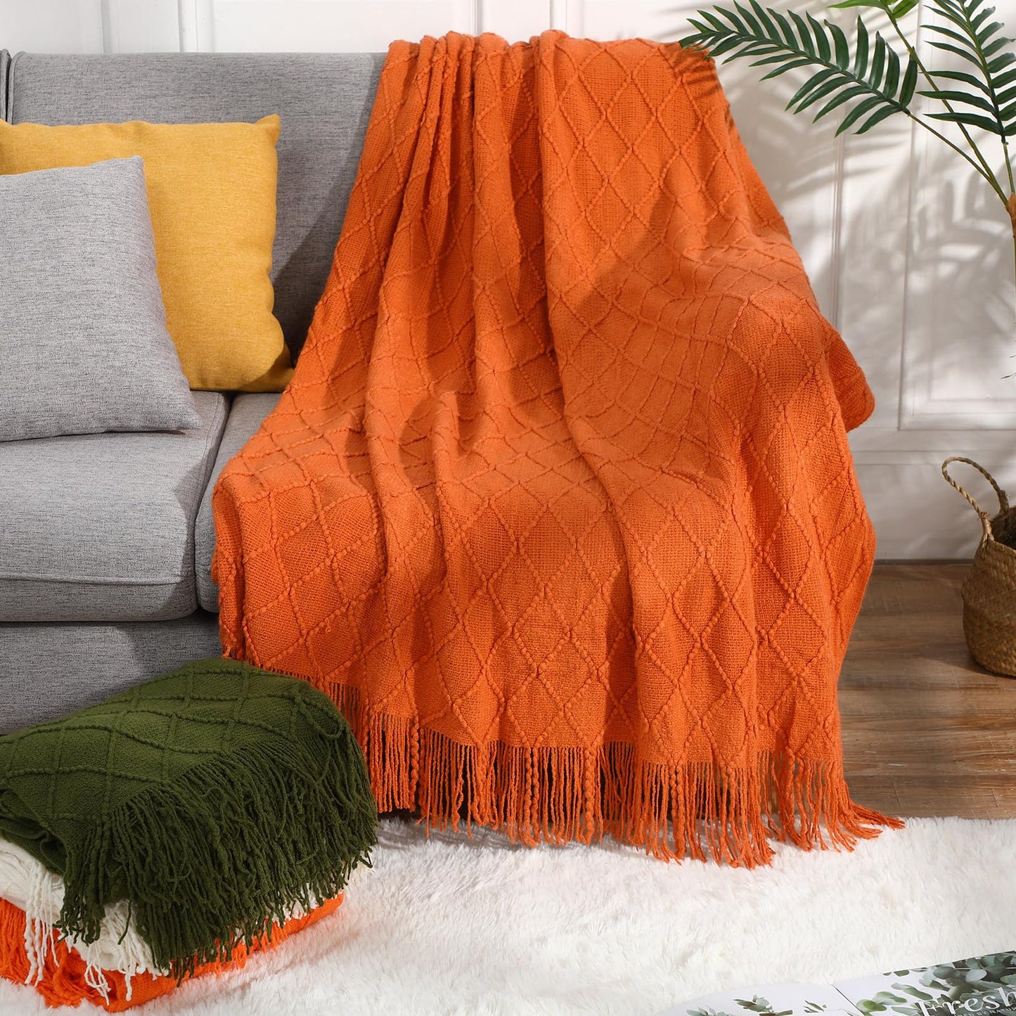 Drydiet 4 Packs Knitted Throw Blanket Soft Throw Blanket with Tassel for Bed and Couch 50" x 60" Decorative Throw Blanket King Knit Blanket for Living Room Home Farmhouse Bed Sofa Decor (Morandi)