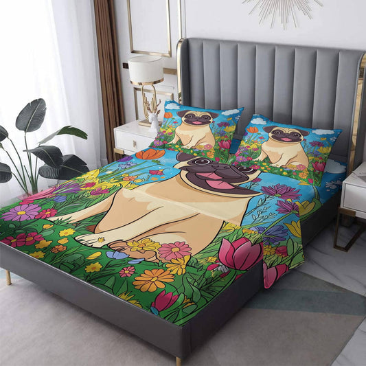 Rejkxyw King Size Sheets Set Cartoon French Bulldog - Puppy Dog Bed Sheets - Kids Boys Girls Sheet Set - 12 Inch Deep Pocket - Ultra Soft Winkle Free Microfiber Bedding Sheets & Pillowcases 4 Piece