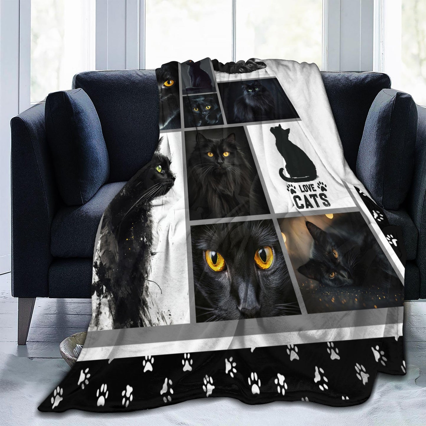 Cat Throw Blanket Soft Warm Cozy Black Cats Blankets Fuzzy Plush Fleece Cat Blanket Gifts for Couch Bed Sofa Home Decor 40''X50''