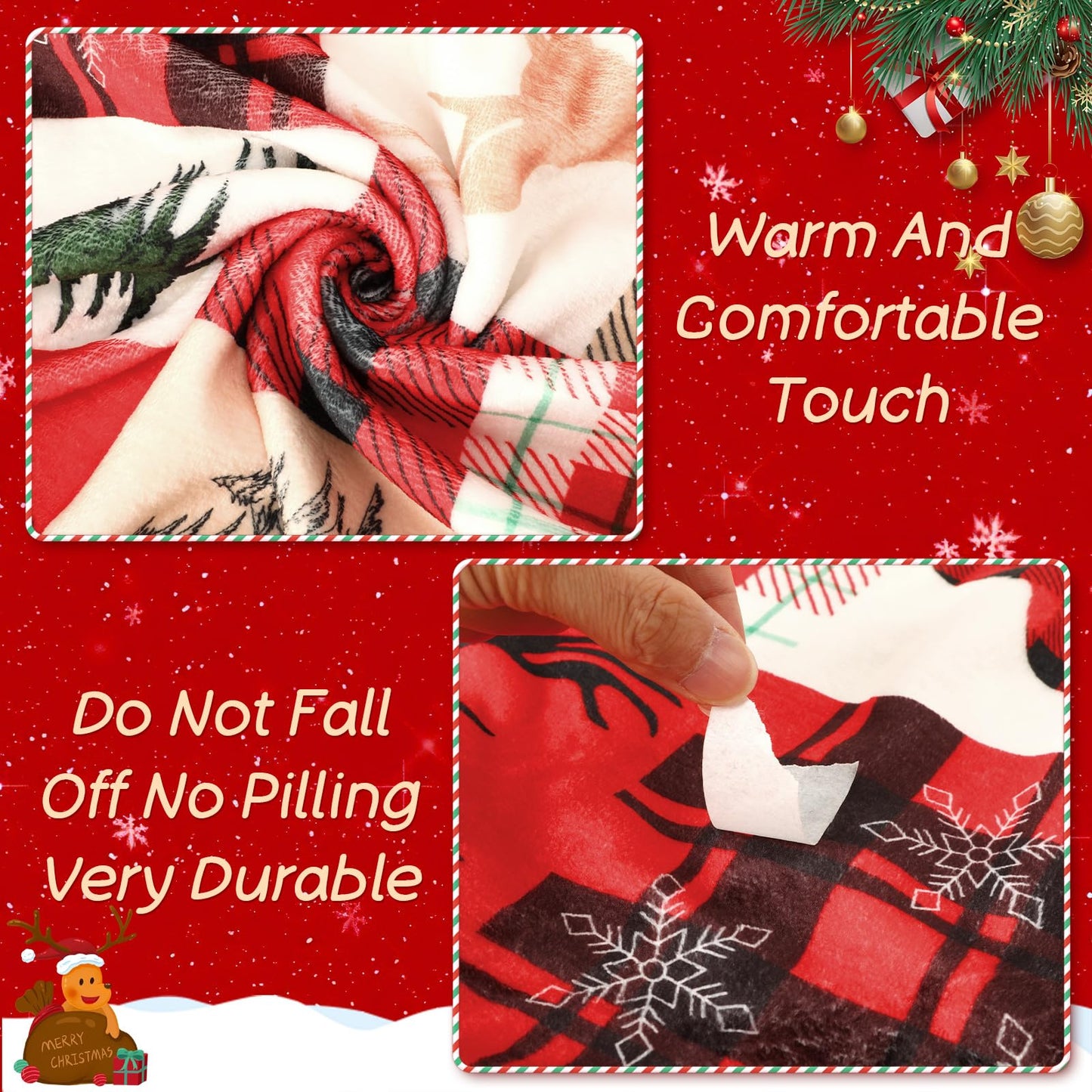 Jansun Christmas Blanket, Christmas Throw Blanket Red Black Plaid Deer Pattern Comfortable Flannel Warm Winter Cabin Throw for Bed Sofa Kids Adults Family Self