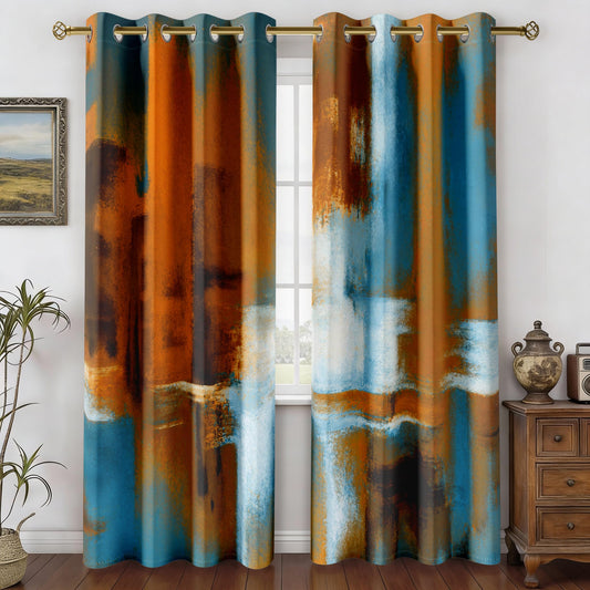 Asuexpect Rust Curtains 2 Panels Abstract Curtain Room Darkening Grommet Window Drapes Modern Decorative Window Treatments for Bedroom Living Room, 52x84 Inches
