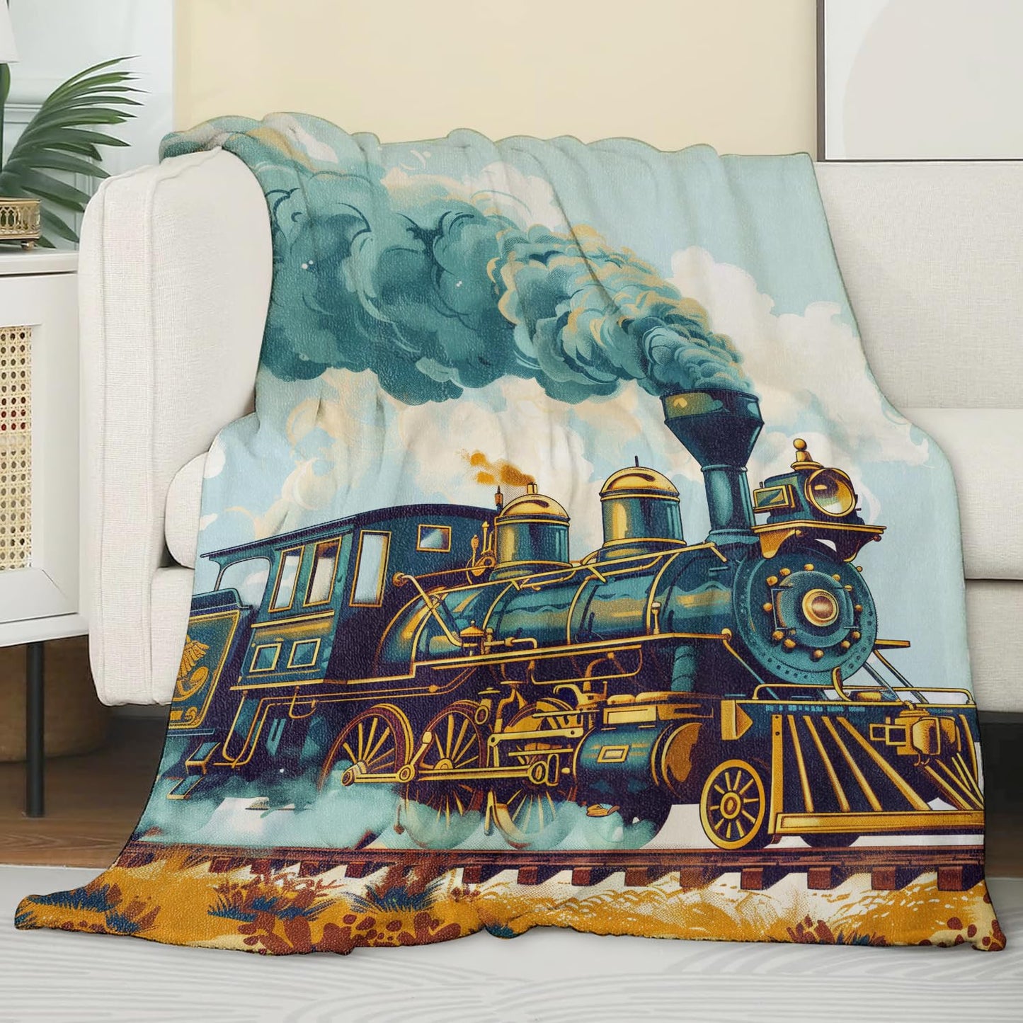 Train Blanket for Boys Kids, Flannel Train Blankets Gifts, Train Throw Blanket for Sofa Couch Bed Living Room Soft Warm Cozy Train Decor 60" x 50"