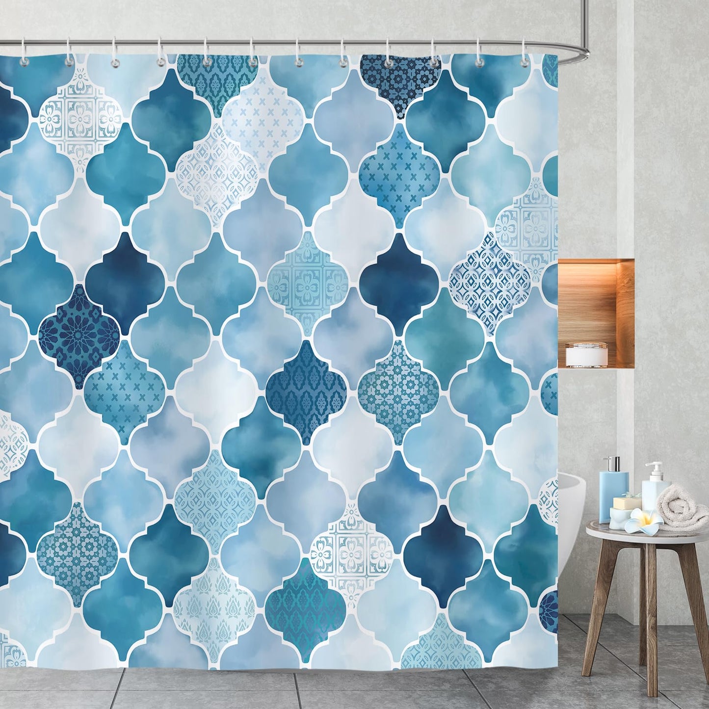 COZZSNUGE Teal Blue Shower Curtain, Modern Geometric Abstract Glass Porcelain Pattern Shower Curtain for Bathroom Waterproof Polyester Fabric with 12 Hooks, 72 x 72 Inches