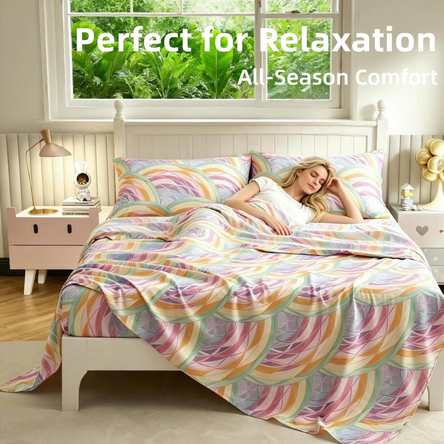 SDY 4 Pieces Rainbow Bed Sheet Set Queen, Super Colorful Mermaid Bed Sheets Set for Girls, Boys, Kids and Toddler, Bed in A Bag Packaged with 1 Fitted Sheet+ 1 Top Flat Sheet + 2 Pillowcases
