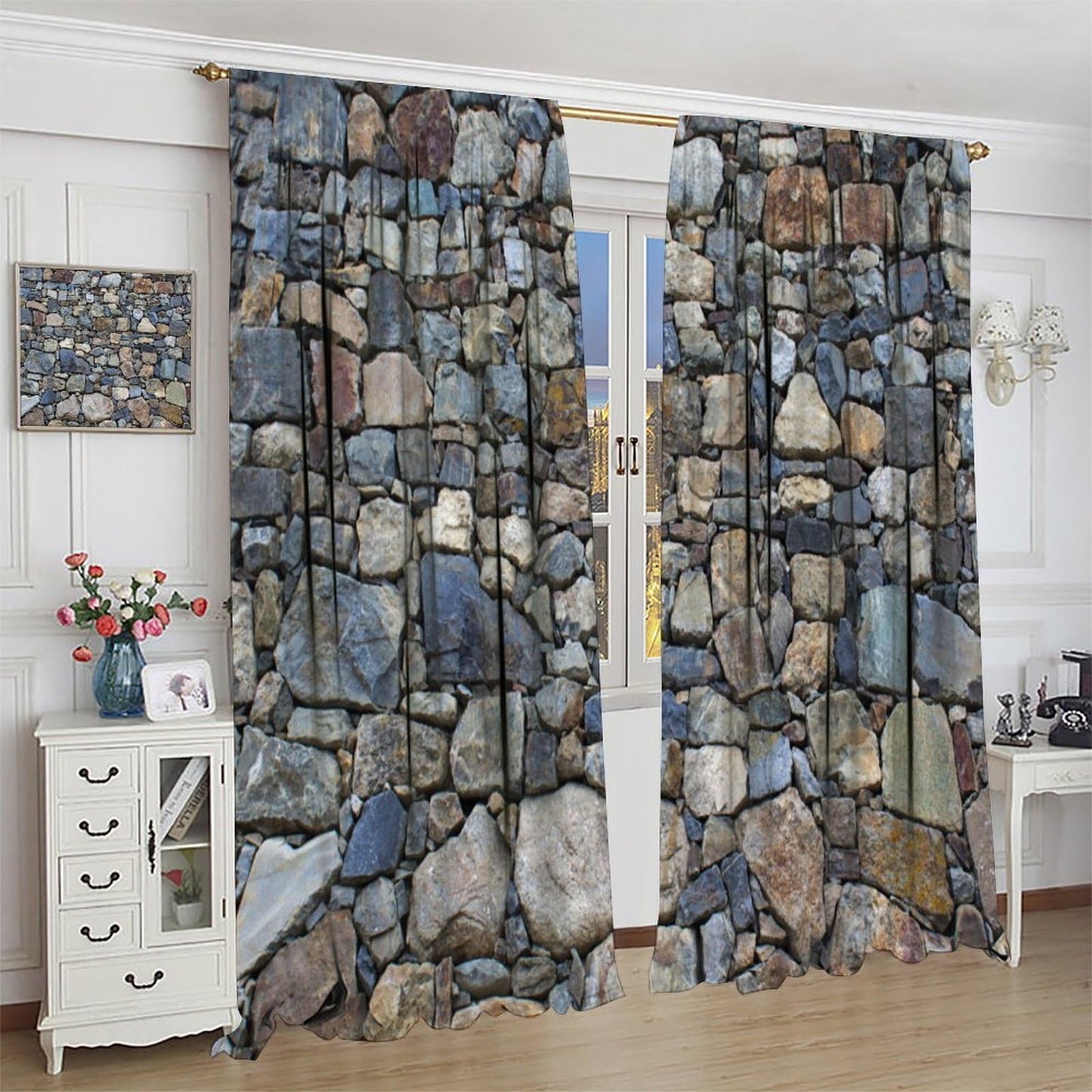 Nanacur Brick Stone Wall Curtains, Retro Stone Brick Rocks Rustic Farmhouse Geometric Wall Rod Pocket Window Drapes, for Bedroom Living Room 42" W X 45" L (Decorative)