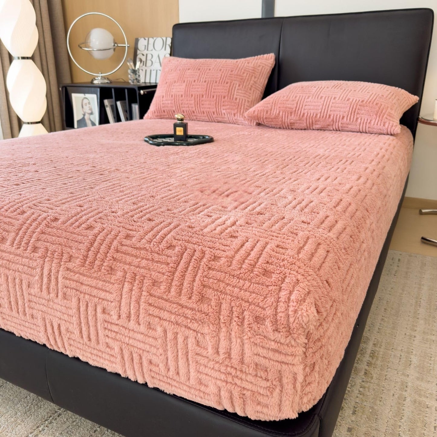 ZIQINPSQ Queen Size Flannel Fitted Sheet - 1 Piece Winter Warm Deep Pocket (15") Bed Sheet, Shrink & Fade Resistant, Hotel Quality, Light Coral