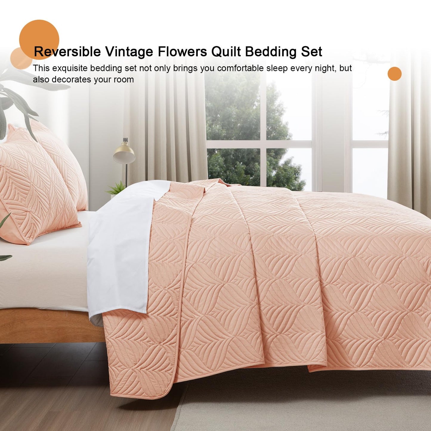Whale Flotilla Extra Soft Full Queen Quilt Bedding Set, Lightweight Blush Pink Bedspreads Quilts Queen Size with Modern Pattern, Reversible 3-Piece Coverlet with 2 Pillow Shames for All Seasons