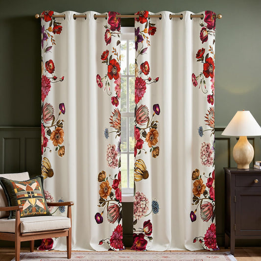 jinchan Vintage Floral Print Blackout Curtains Light Filtering Drapes with Vibrant Retro Flower Print Fall Decor Winter for Bedroom Living Room 96 Inches Length 2 Panels Set with Grommet Beige