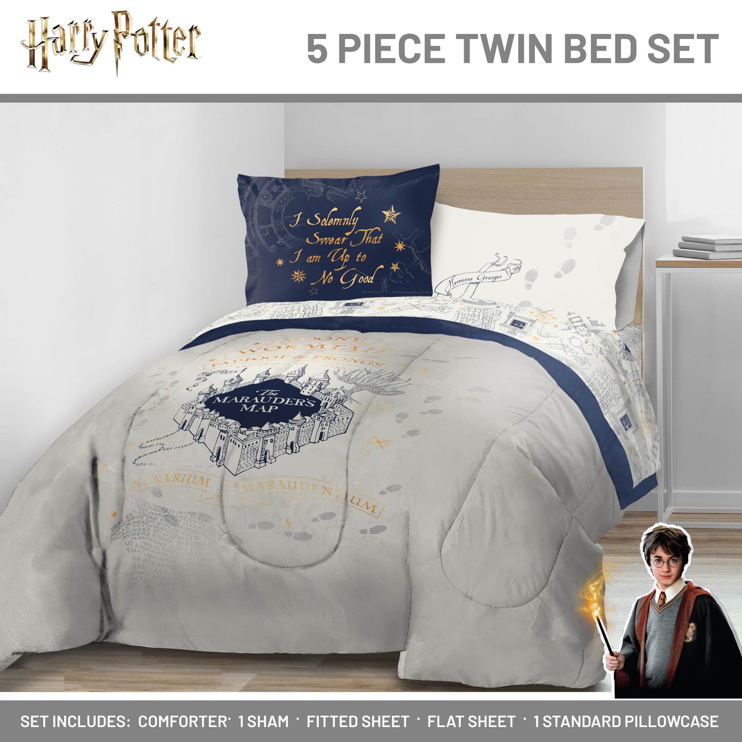 Jay Franco Kids Bed Set, Beige, Harry Potter, 5 Piece Twin