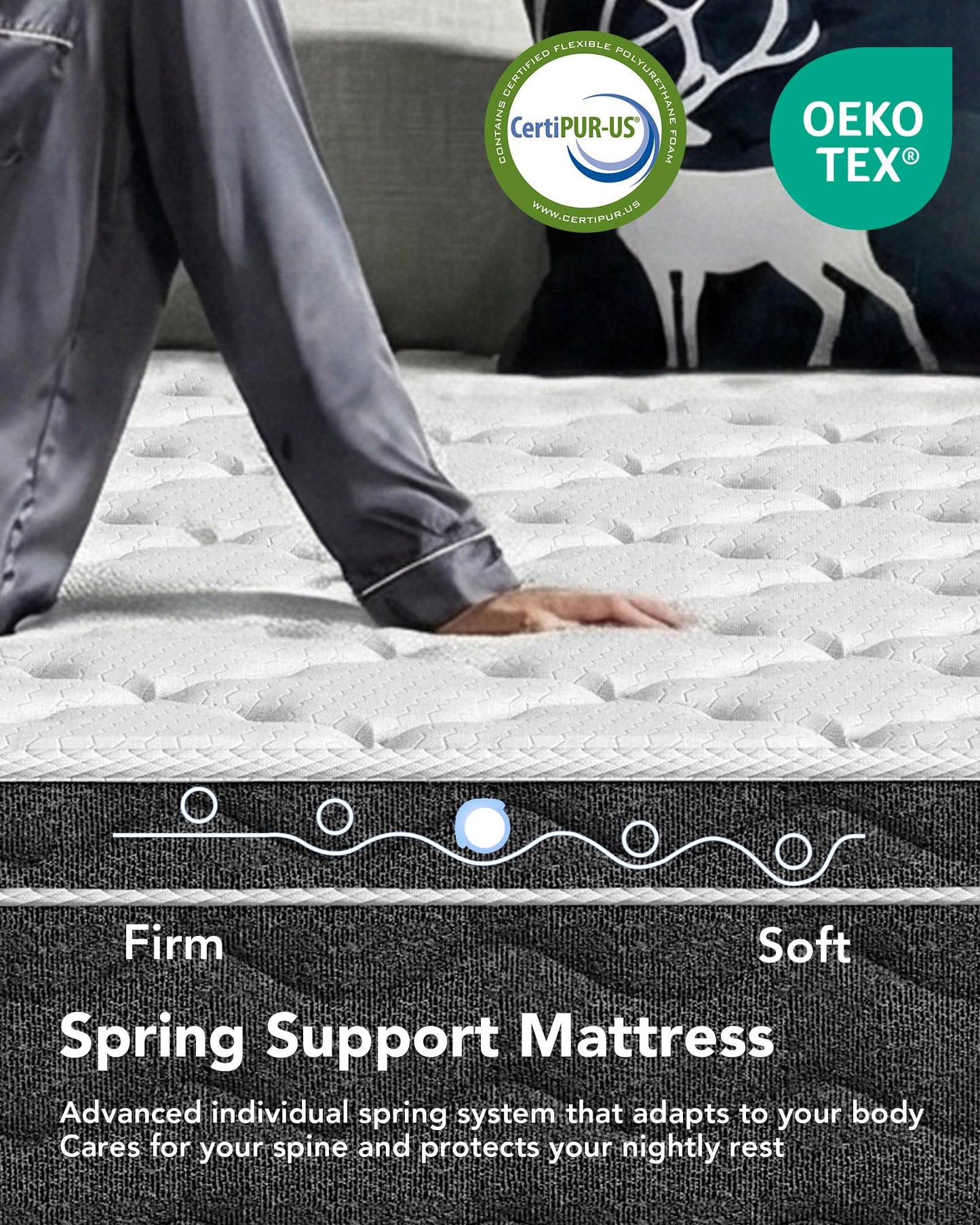 Puzdaz Queen Size 12 Inch Medium Firm Hybrid Mattress with Cooling Gel Memory Foam, CertiPUR-US Certified Mattress in a Box Pressure Relief Removable Cover No Fiberglass