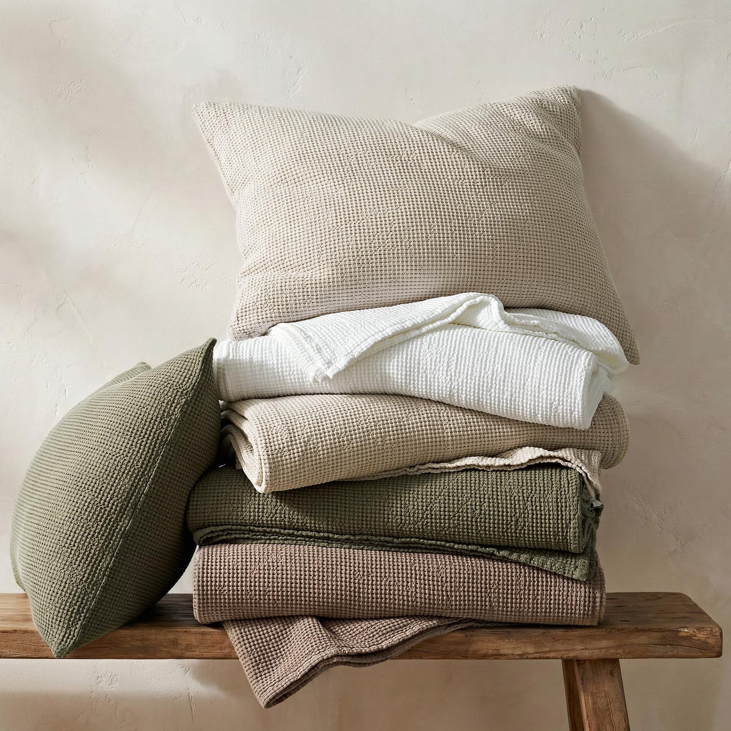 EverGrace 100% Cotton Waffle Bed Blanket King Size, Soft Premium Cotton Coverlet Set with 2 Matching Shams, Lightweight All Season Bedding Set, Oversized Bedspread 108x96, Truffle Taupe Brown