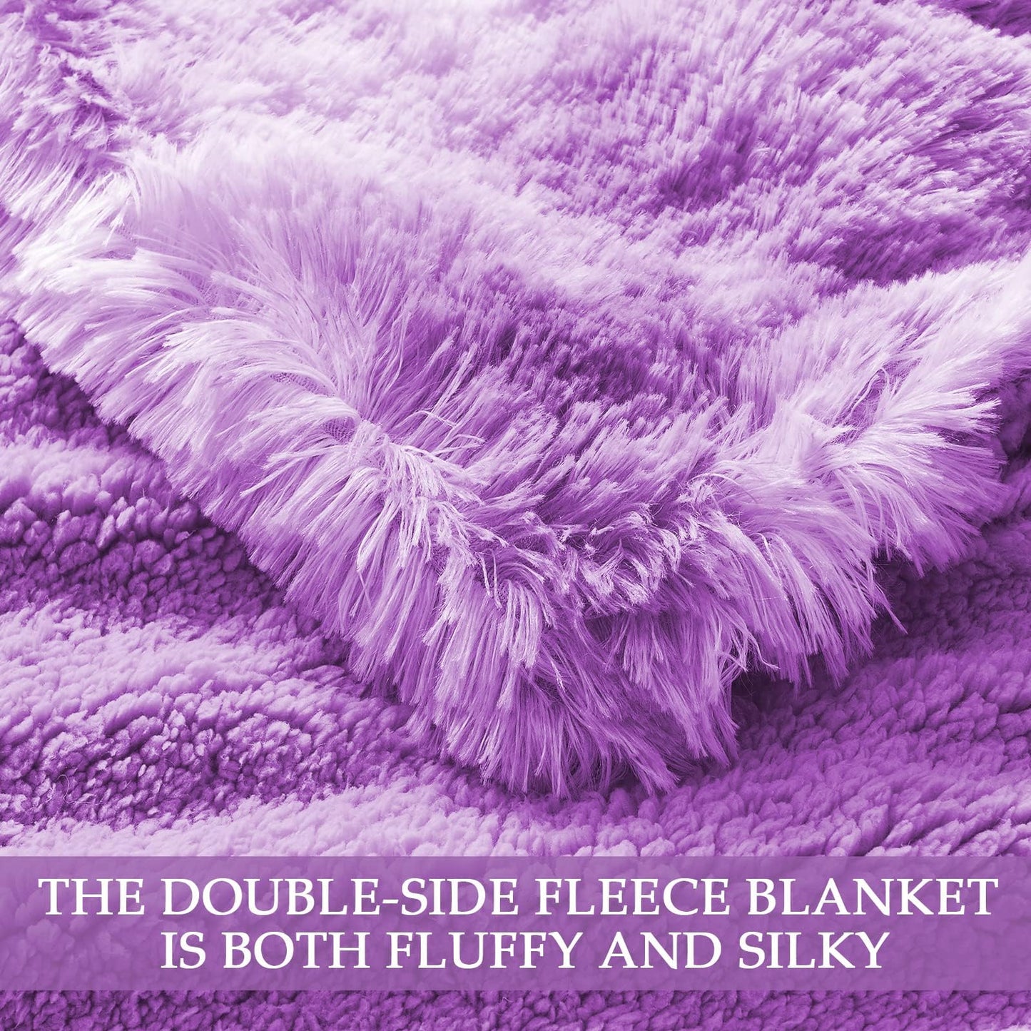 Exclusivo Mezcla Fuzzy Faux Fur Throw Blanket, Reversible Shaggy Sherpa Fleece Tie Dyed Blankets, Fluffy Plush Warm Throws for Couch, Bed, 50x60 Inches, Purple