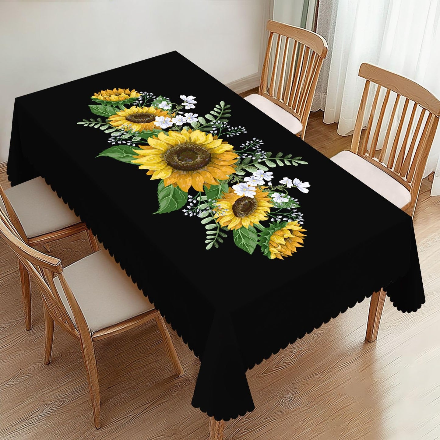 ZYPHORIEL Black Sunflower Rectangle Tablecloths Wild Flowers Table Cloths Dacorative Kitchen Dining Tablecloth for Rectangular Tables,Washable Table Cover for Party 54 x 72 Inch