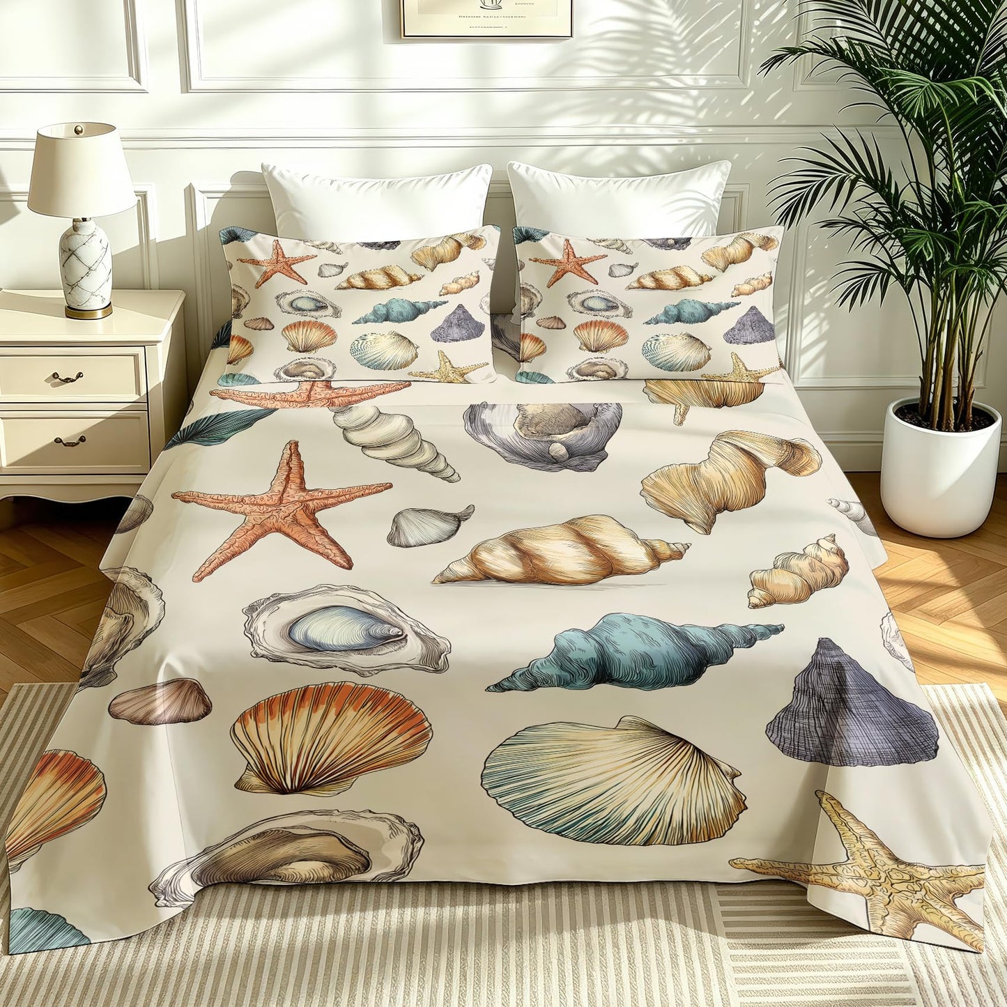 Coastal Queen Sheet Set Marine Life Flat Fitted Sheet Sets