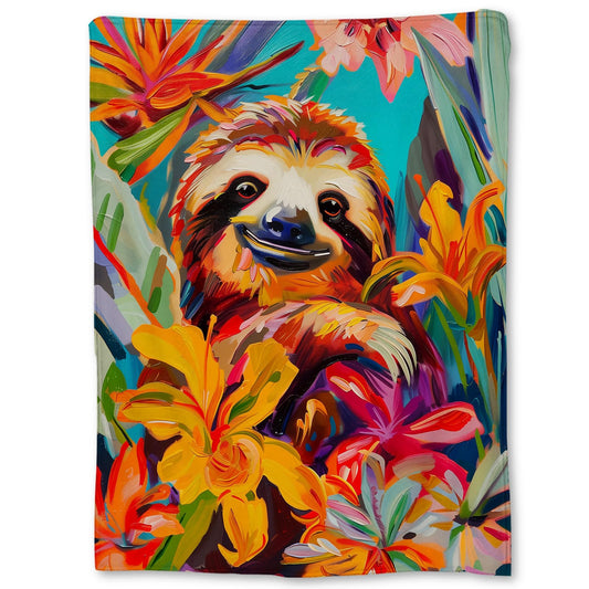 Ti Caldi Colorful Sloth in a Tropical Paradise Blanket, Soft Flannel Throw Blanket for Couch, Bed, Travel & Home Decor, Lightweight Cozy Warm Fuzzy Blankets for Adults Women Kids 60×50 in