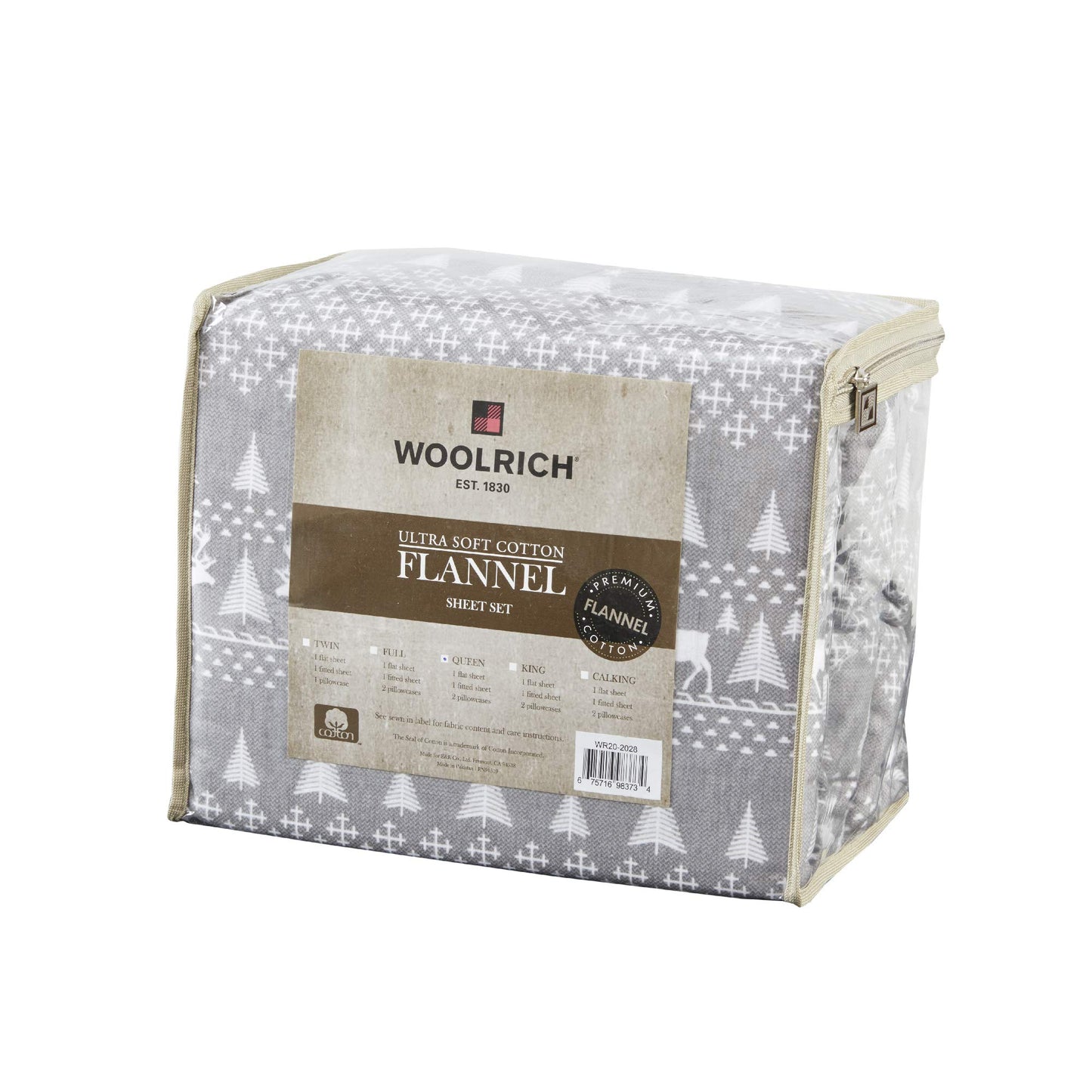 Woolrich Cotton Sheet Set Cottage Charms Print, 100% Cotton Flannel Sheets Warm & Fuzzy Bedding Set King Size Sheets, Fitted Pocket Fits Up to 14" Mattress, King Grey Winter Frost, 4 Piece